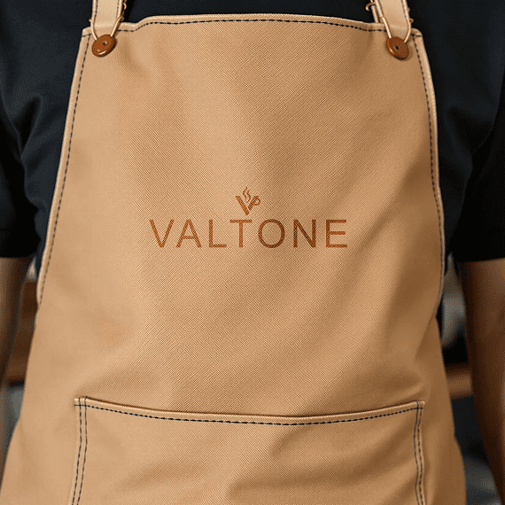 Apron with "Valtone" logo on the front.