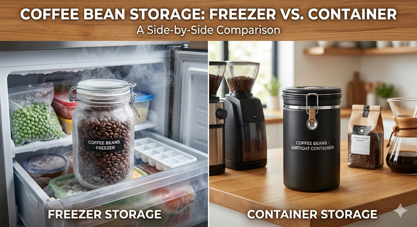 Coffee bean storage comparison: freezer vs. container